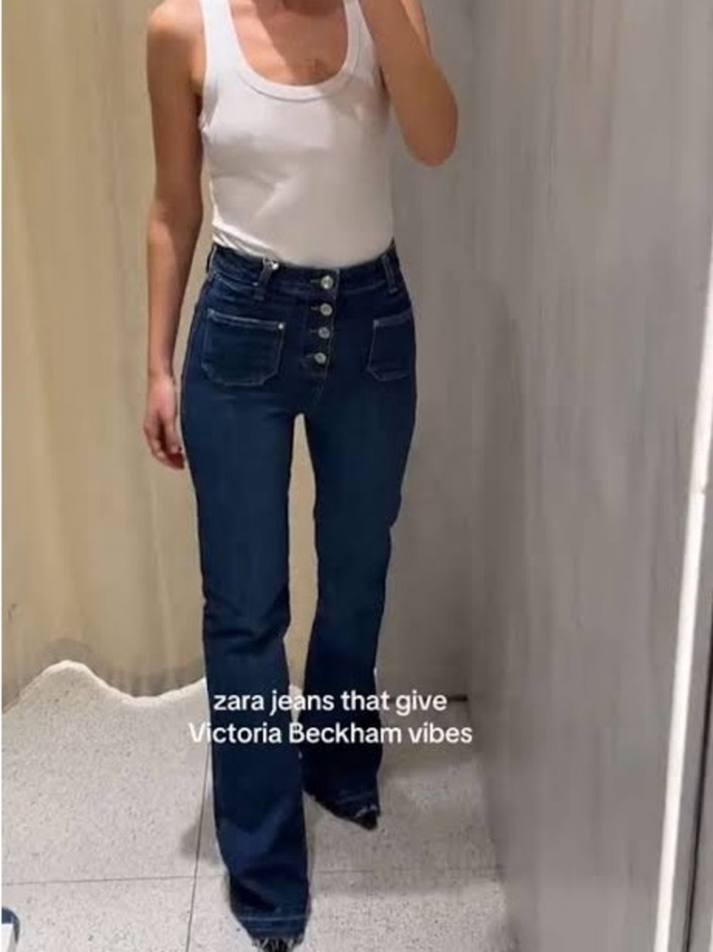 Zara Dark Blue High-Rise Wide-Leg Button Jeans
